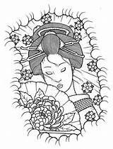 Geisha Colouring Japoneses Tats Uncolored Ara Cy Weheartit Tattoobite sketch template