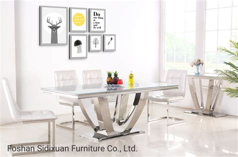 china modern home furniture glass top stainless steel dining table set