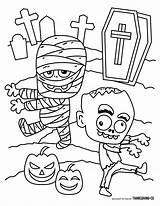 Halloween Coloring Kids Pages Mummy Thanksgiving Kid Cemetery Zombie sketch template