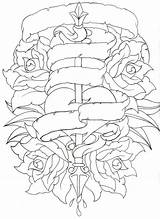 Tattoo Rose Heart Coloring Pages Tattoos Metacharis Deviantart Drawings Flash Book Sketches Drawing Traditional Designs Skull Colouring Print Roses Outline sketch template