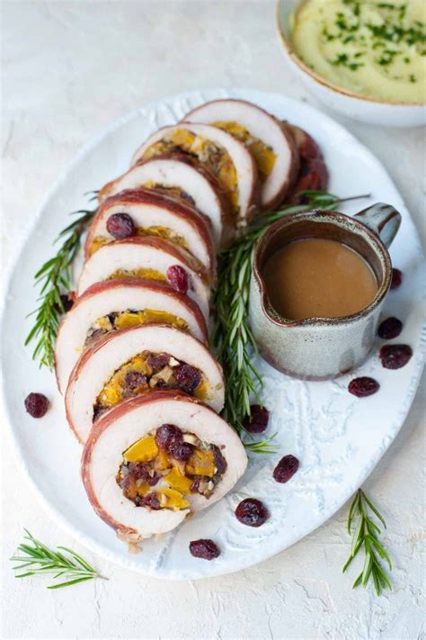 turkey roulade with butternut squash mushroom and cranberry stuffing