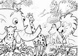 Hewan Mewarnai Binatang Hutan Iqna Iqbalnana Berkumpul Macan Keren Warna Sedang sketch template