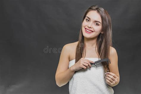 woman brushing her long black hair stock image image of