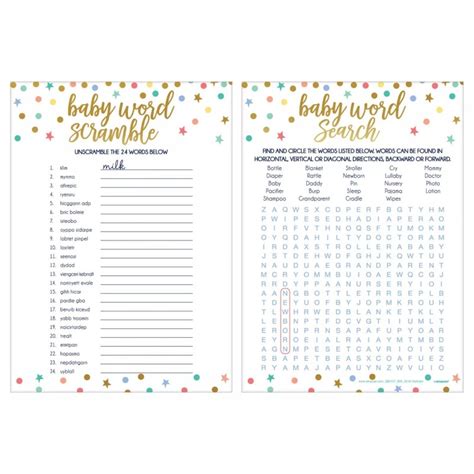 baby shower word games pack   baby shower party supplies