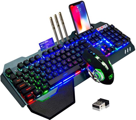 wireless gaming keyboard  mouserainbow backlit rechargeable keyboard mouse  mah