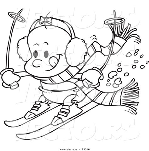 cartoon vector  cartoon baby girl skiing coloring page outline