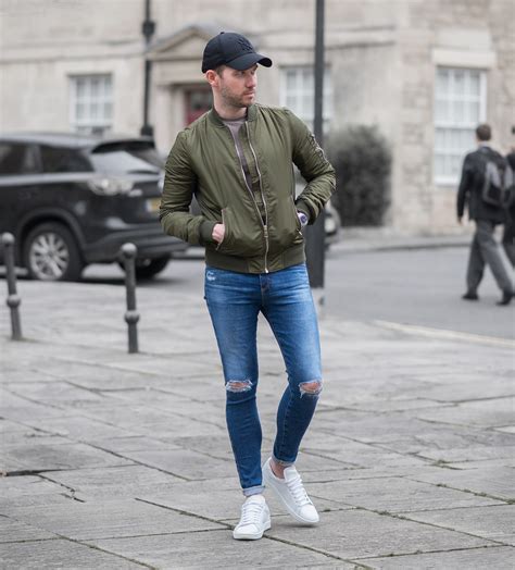 topshop green bomber jacket outfit  average guy