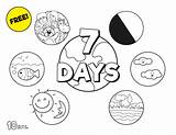 Days Creation Coloring Pages Seven Time Click sketch template