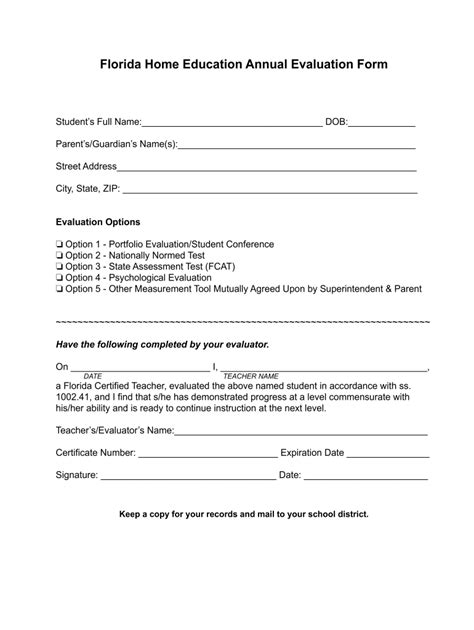 florida homeschool evaluation form  fill  printable