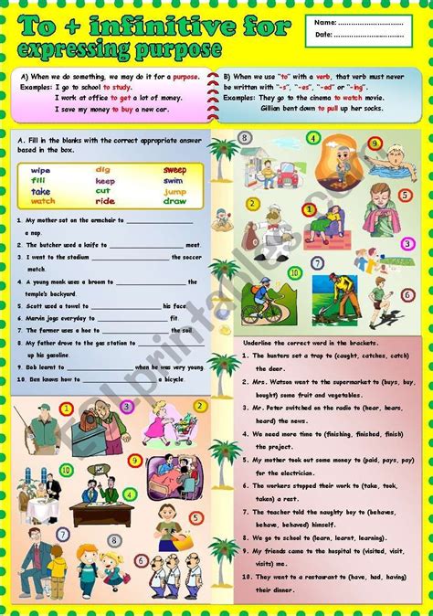 worksheet   learn     sentence   infinitive