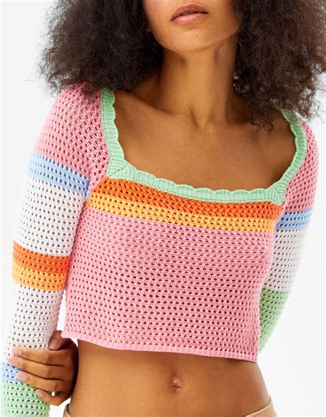 bershka long sleeve crochet sweater  neckline