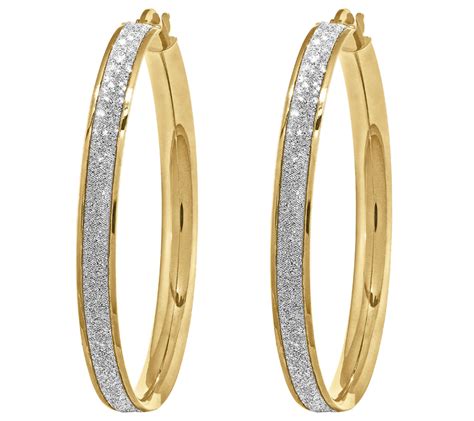 gold large glitter infused hoop earrings qvccom