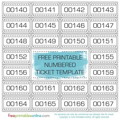 printable numbered ticket template  printables  ticket