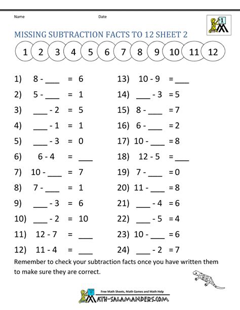 math subtraction worksheets st grade