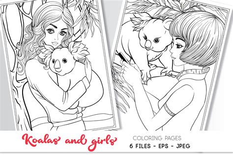 koalas  girls coloring pages  elen lane  atcreativemarket