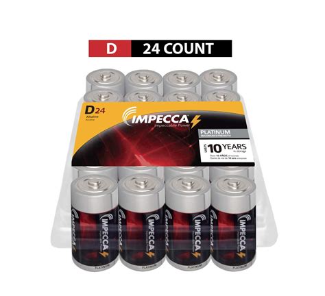 Impecca D Batteries 24 Pack High Performance Alkaline Long Lasting