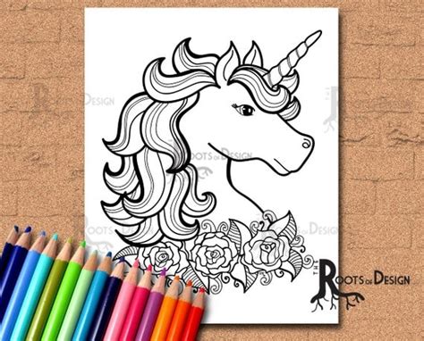 instant  coloring page unicorn  roses art