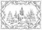 Coloring Christmas Pages Winter Colouring Landscape Adult Book Pretty Scenes Printable Sheets Adults sketch template