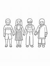 Children Holding Hands Coloring Pages Lds Drawing Kids Around Primary Line Different Four Nationalities Standing People Row Illustration Print Colouring sketch template