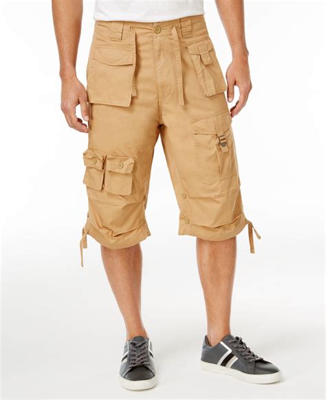 sean john shorts classic flight cargo shorts in natural for men lyst