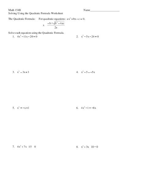 solving   quadratic formula worksheet worksheet