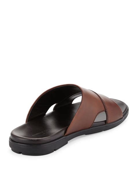Kenneth Cole City Lite Leather Slide Sandal In Cognac Brown For Men