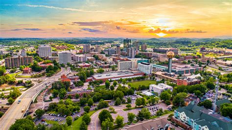 knoxville tennessee usa downtown skyline aerial stock photo