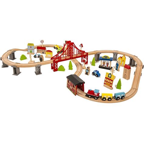 piece wooden city train set railway track toy compatible   major brand ebay