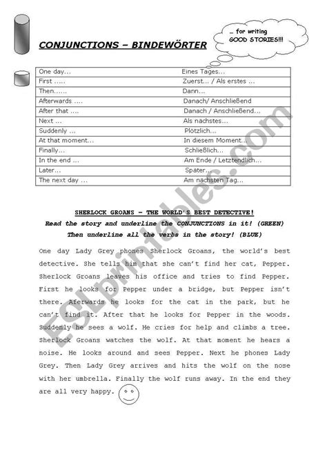 conjunctions  story writing esl worksheet  babsfr