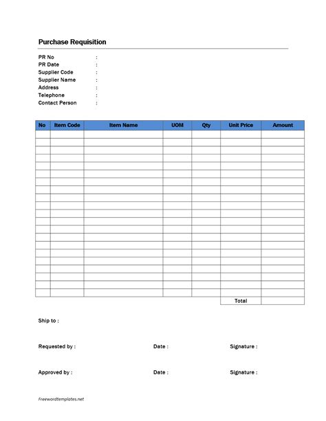 purchase requisition form freewordtemplatesnet