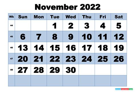 printable november  calendar  week numbers