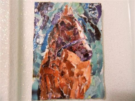 aceo torn paper mosaic collage art card  harmonyartsncrafts