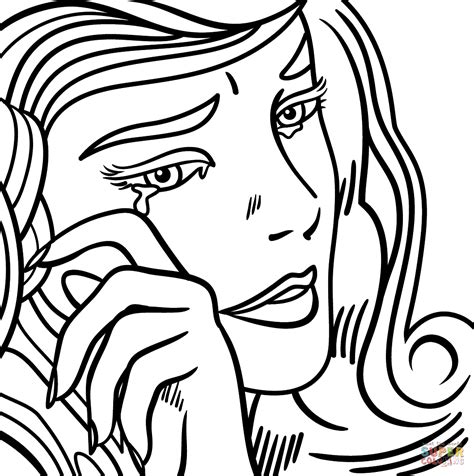crying girl  roy lichtenstein coloring page  printable coloring