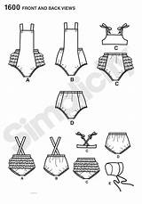 Romper Baby Sewing Pattern Simplicity Patterns Vintage Bikini Panties Bonnet Patternreview 1600 Girl Babies Dress Set Bebê Clothes Costura Rompers sketch template