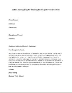letter apologizing  missing  registration deadline writelettercom