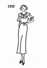 Fashion Silhouettes 1930 1930s Costume Drawings Coloring Line Silhouette History 1932 Vintage Sketches Drawing Pages Trends 1931 Era Timeline Template sketch template