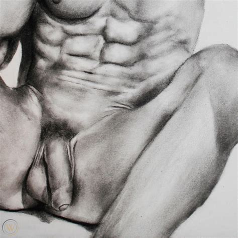 Original Nude Male Gay Interest Erotic Charcoal Drawing