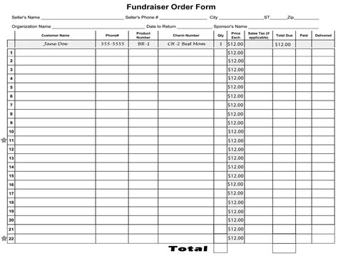 blank fundraiser order form template
