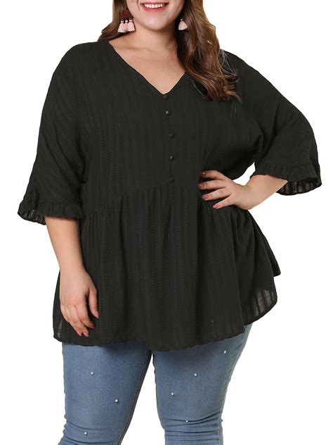 unique bargains womens  size ruffle blouse  neck short sleeve top  black walmartcom