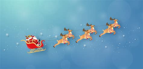 santa claus  reindeer flying   sky  vector art