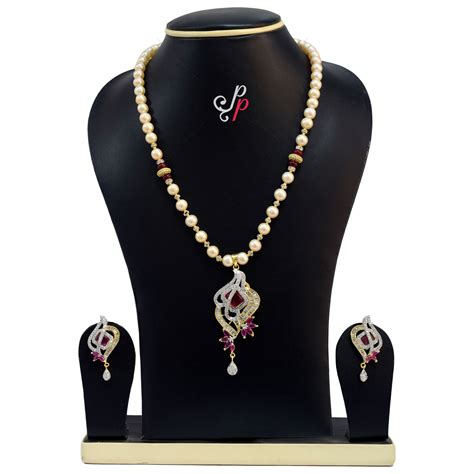 Splendid Pink Pearl Necklace Set In Semi Precious Ruby Pendant
