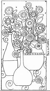 Rug Hook Paper Folk Karla Gerard Pots Abstract Flowers Pattern Ebay Patterns sketch template