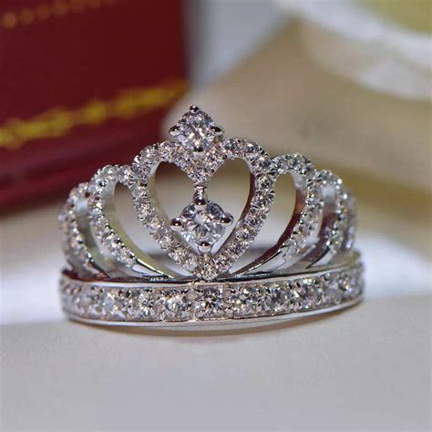 sterling silver princess crown zircon inlay engagement ring