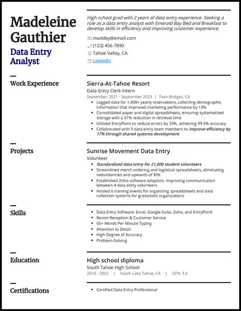resume cover letter examples data entry
