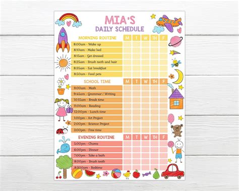 kids editable daily schedule chart personalize save  print instantly
