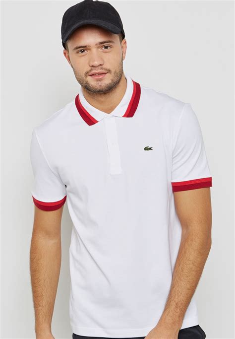 Buy Lacoste White Slim Fit Contrast Accents Stretch Pima Pique Polo For