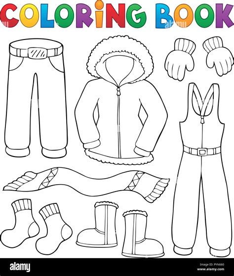 coloring book winter clothes topic set  eps vector illustration