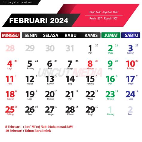 kalender februari  lengkap nasional islam  jawa uncut media