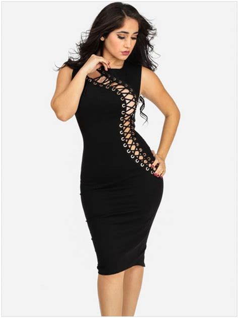 women cut out black midi bodycon dress online store for