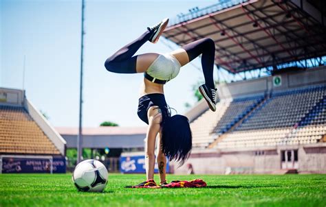 wallpaper football ball pose female workout yoga images